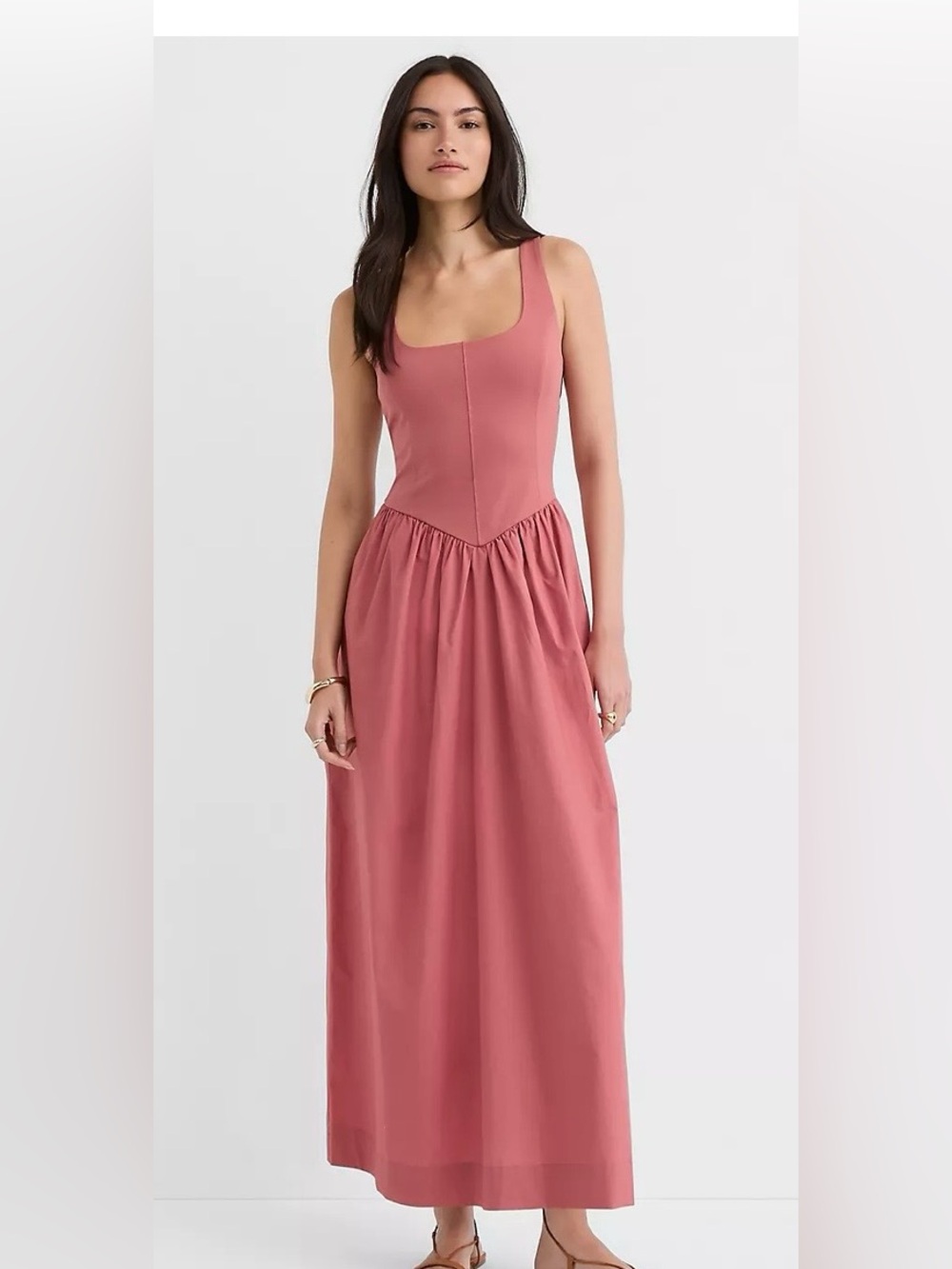 LOFT Bustier Mixed Media Midi Pocket Dress in Pressed Grapefruit